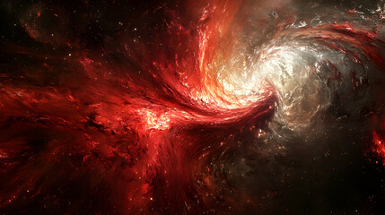 Wall Mural - A 3D molten galaxy in crimson and stardust white, cosmic and fluid