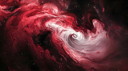 Wall Mural - A 3D molten galaxy in crimson and stardust white, cosmic and fluid