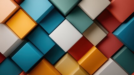 Poster - An abstract composition of colorful geometric blocks creates a vibrant visual tapestry, exemplifying modern art's playful use of form, color, and structure in artistic expression.
