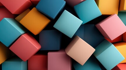 Poster - A vibrant assortment of geometric cubes in various colors stacked together, showcasing a fun and dynamic composition perfect for creative endeavors and playful designs.