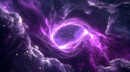 Wall Mural - A 3D neon nebula in cosmic violet and stardust, infinite and swirling