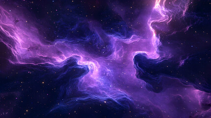 Wall Mural - A 3D neon nebula in cosmic violet and stardust, infinite and swirling