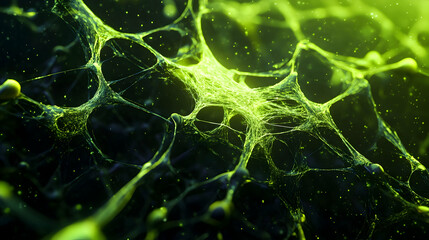 Wall Mural - a 3d neon web in chartreuse and void black, interconnected and glowing