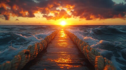 Poster - A Serene Sunset Pathway Across the Ocean: A Golden Hour Journey to Tranquility