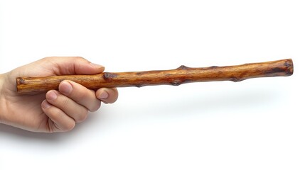 Aufkleber - Hand Holding a Smooth, Polished Wooden Branch: A Natural, Rustic, and Textured Piece