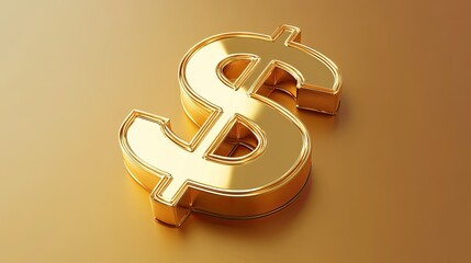 Poster - A bold and glossy gold dollar sign in 3D cartoon style, with a smooth finish and a modern design.