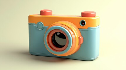 Poster - A cartoon-style 3D digital camera, featuring glossy surfaces and a whimsical design, ideal for creative themes.