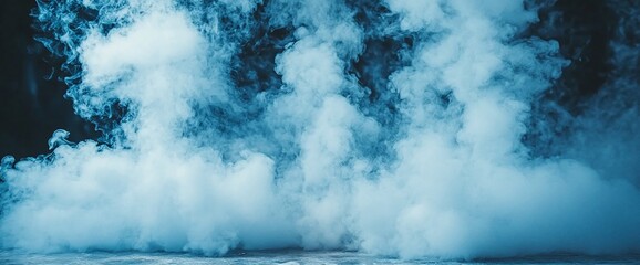 Poster - Blue smoke cloud, dark background, studio shot, design element