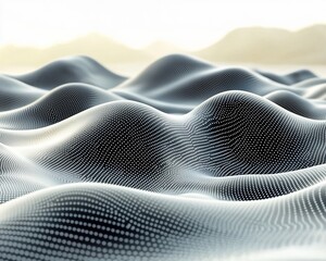 Poster - Abstract digital landscape, undulating hills, bright background, data visualization, tech design