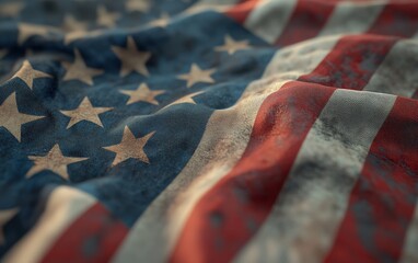 This is a close up view of an American flag fluttering in the wind