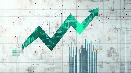 Poster - A rising green arrow over a white background with gridlines, data points, and bar charts representing financial growth.