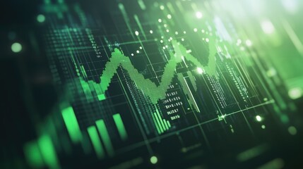 Poster - A rising green arrow over a white background with gridlines, data points, and bar charts representing financial growth.