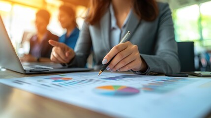 Poster - Businesswomen analyzing financial data charts graphs