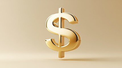 Poster - A shiny gold dollar sign in 3D cartoon style, standing out against a neutral background with a playful and vibrant aesthetic.