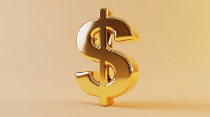 Poster - A shiny gold dollar sign in 3D cartoon style, standing out against a neutral background with a playful and vibrant aesthetic.