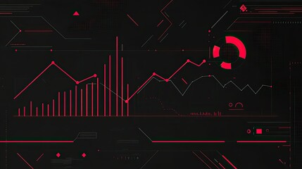 Aufkleber - A sleek black background with red arrows, grid lines, and bar charts highlighting an upward trend in financial data.