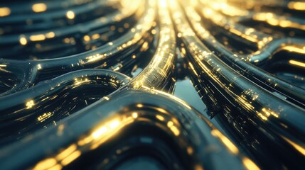 Poster - A sprawling network of pipelines shines under natural light, creating an intricate display of modern industrial design.
