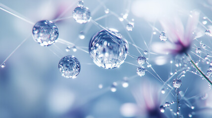 delicate cherry blossoms with dewdrops and intricate webbing, dreamy macro photography