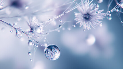 delicate cherry blossoms with dewdrops and intricate webbing, dreamy macro photography