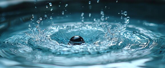 Aufkleber - Water droplet impact, ripple effect, splash, close-up, background blur