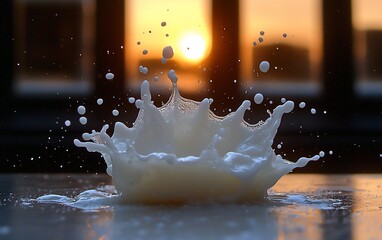 Poster - Milk splash sunset window background food drink
