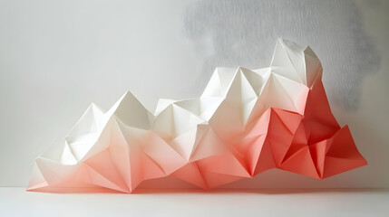 Wall Mural - Geometric origami folds in coral and snow white, crisp and clean