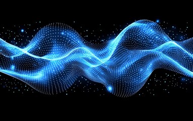 Poster - Abstract blue wave energy flow, dark background, digital art, website banner