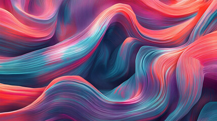 Wall Mural - Swirling, multicolored 3D lines in turquoise, coral, and violet dance playfully, forming a fluid and lively pattern