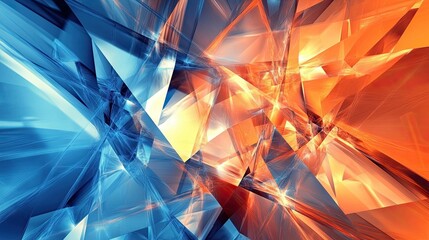 Aufkleber - Abstract blue and orange background with dynamic geometric shapes and glowing effects for modern tech visuals.