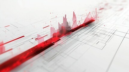 Poster - Abstract data visualization with a red arrow, line charts, and gridlines on a crisp white background.