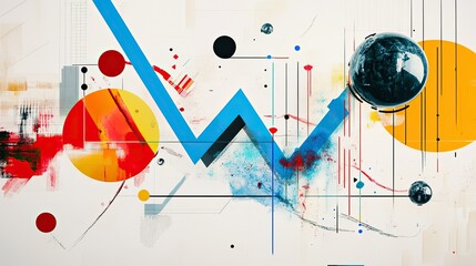 Poster - Abstract financial growth chart with a prominent blue arrow and data points overlaid on a white background.