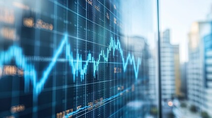 Poster - Abstract financial growth chart with a prominent blue arrow and data points overlaid on a white background.