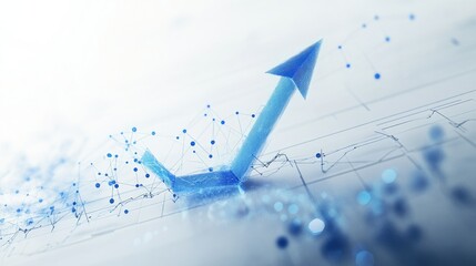 Poster - Blue arrow rising over a white background with line charts, gridlines, and data points, symbolizing financial growth.