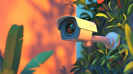Poster - Cartoonish 3D security camera with a friendly design and bright colors, perfect for tech-themed illustrations.