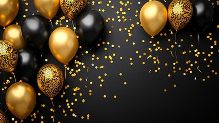 Canvas Print - Gold & black balloons, confetti party