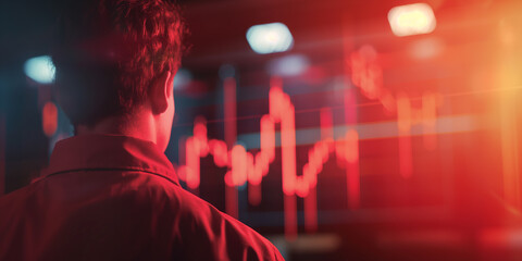 Fototapete - Stockbroker analyzing red falling trading chart on computer screen in office
