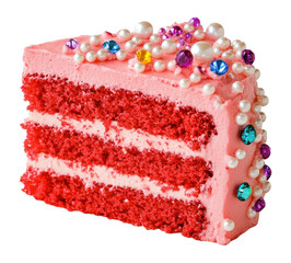 Poster - PNG Fancy red layered cake colorful dessert pearls.