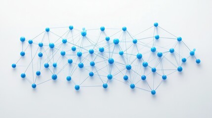 Poster - Cloud computing concept with interconnected blue nodes and wireframes on a minimalist white background, showcasing data storage.