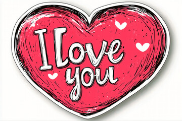 Wall Mural - a red heart-shaped sticker with the words “i love you” on a white background.