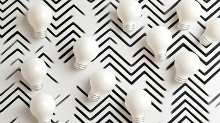 Fototapete - Creative light bulbs surrounded by zigzag lines on a clean white background, symbolizing innovation and brainstorming ideas.