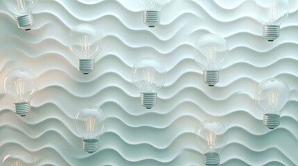 Fototapete - Creative light bulbs surrounded by zigzag lines on a clean white background, symbolizing innovation and brainstorming ideas.