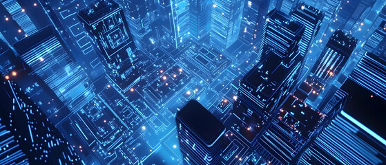 Poster - Blue vector background with digital technology and circuit board elements for web design or graphic presentation