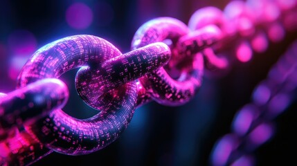 Poster - Cryptocurrency visualization with blockchain links and neon data grids, symbolizing secure digital transactions.