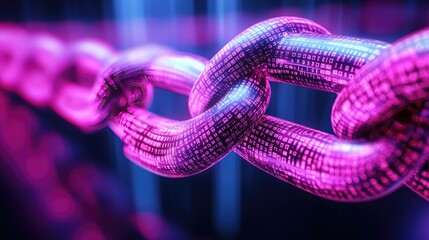 Poster - Cryptocurrency visualization with blockchain links and neon data grids, symbolizing secure digital transactions.