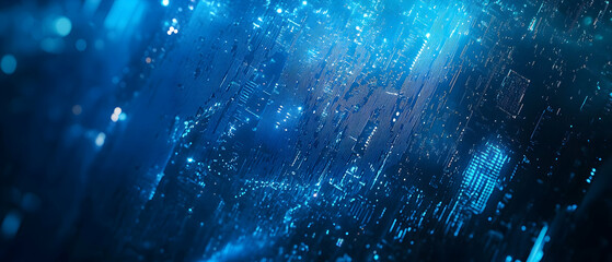 Poster - Blue vector background with digital technology and circuit board elements for web design or graphic presentation
