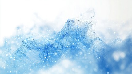 Poster - Digital cloud network with glowing blue wireframe graphics, isolated on a white backdrop, representing computing technology.