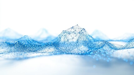 Poster - Digital cloud network with glowing blue wireframe graphics, isolated on a white backdrop, representing computing technology.