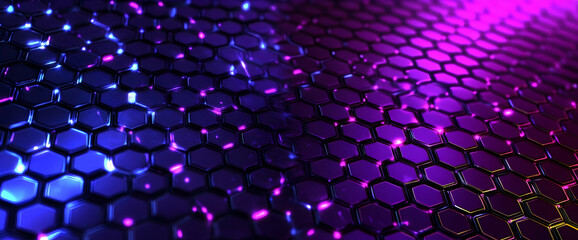 Wall Mural - Blue and purple background with a hexagon pattern and glowing connection dots