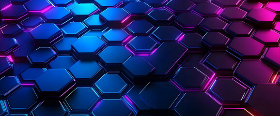 Poster - Blue and purple background with a hexagon pattern and glowing connection dots