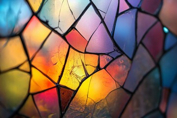 Poster - A cracked glass effect with light refracting in multiple colors through each piece